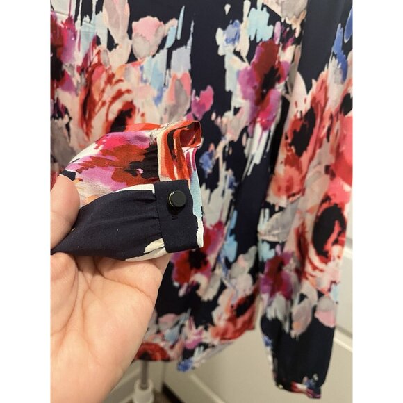 Kate Spade Reade Watercolor Floral Self Tie Silk Long Sleeve Blouse XSmall - Picture 9 of 10